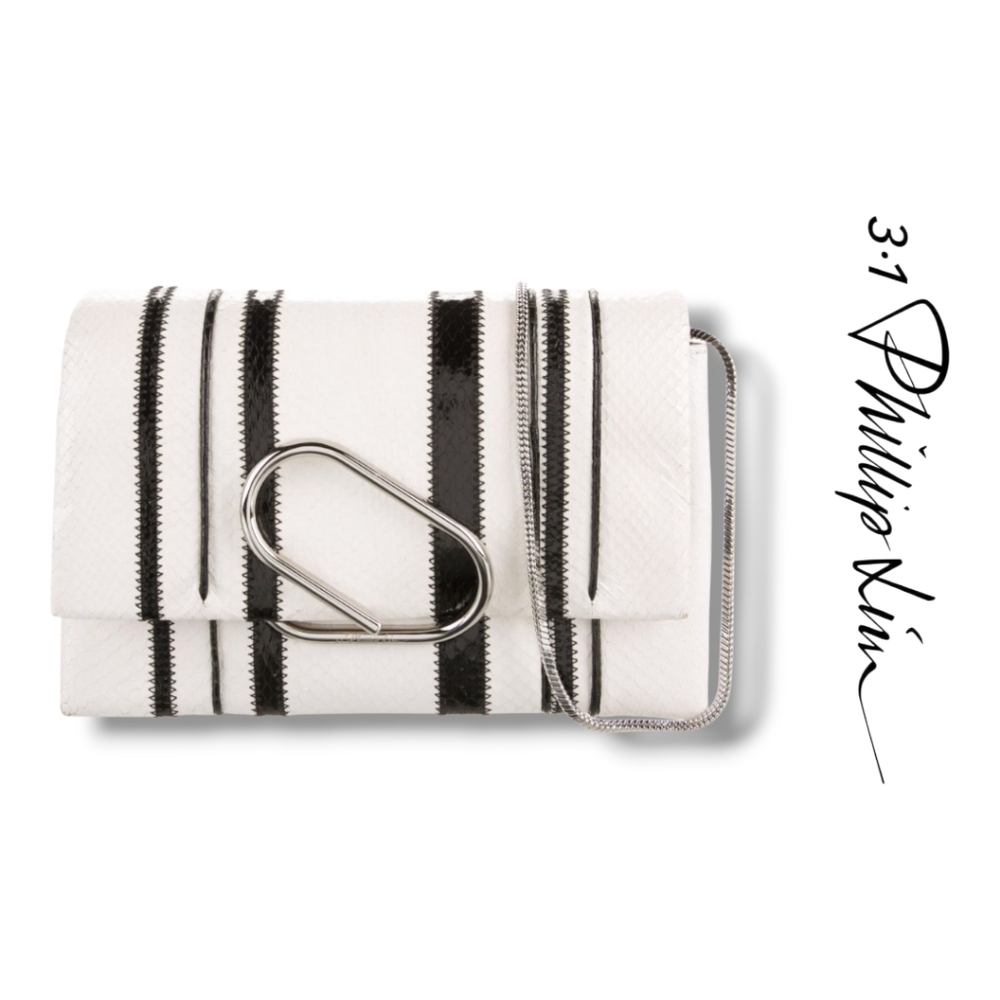 3.1 Phillip Lim Alix Soft Flap Black White Striped Python Leather Crossbody Bag